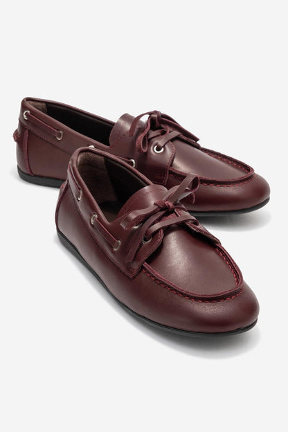 Serelis - Mocasín con Cordones de Cuero Color Borgoña (Mujer)