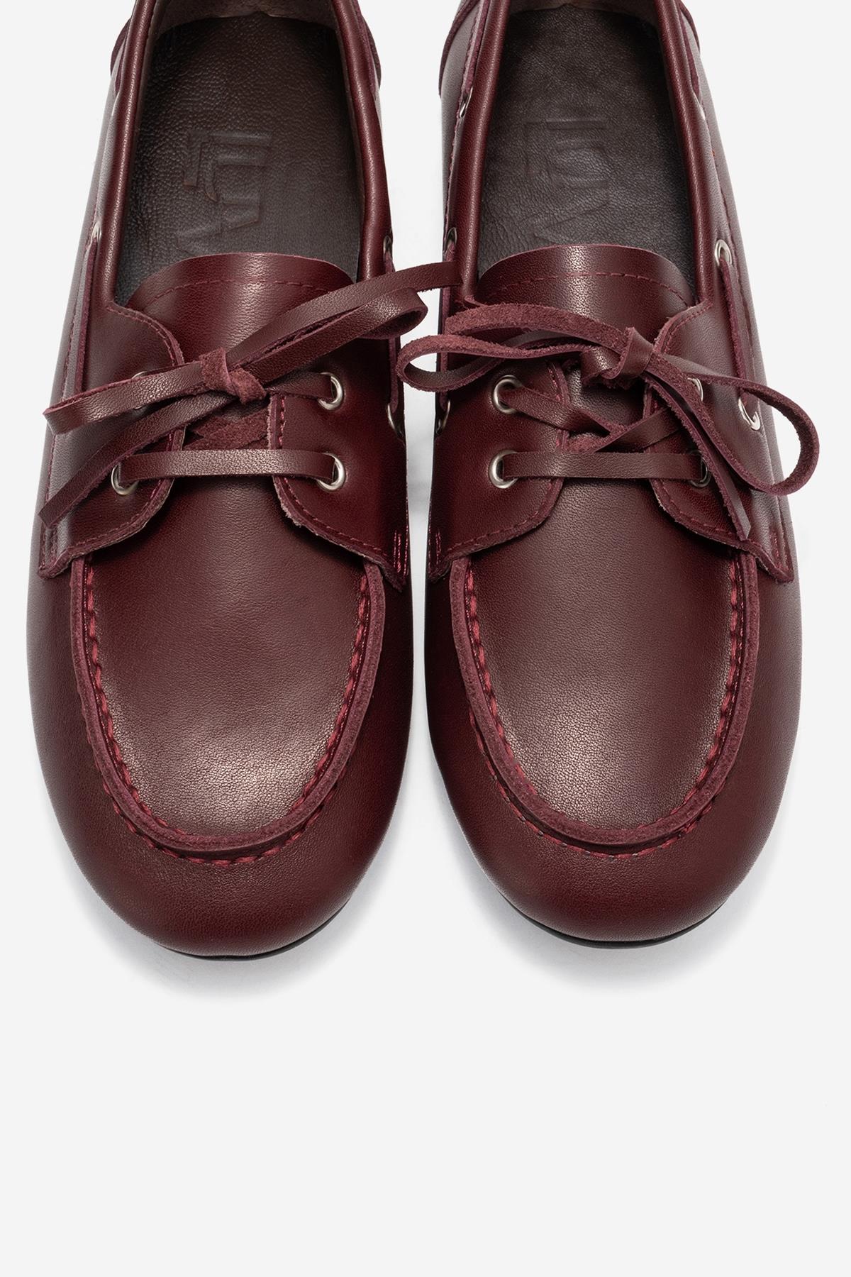 Serelis - Mocasín con Cordones de Cuero Color Borgoña (Mujer)