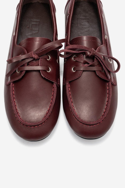 Serelis - Mocasín con Cordones de Cuero Color Borgoña (Mujer)