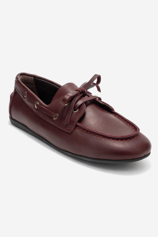 Serelis - Mocasín con Cordones de Cuero Color Borgoña (Mujer)