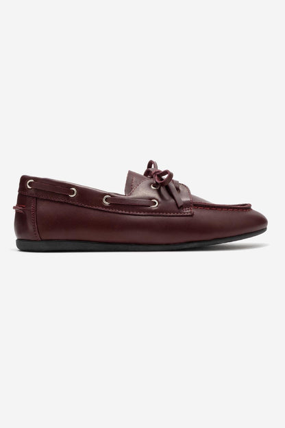 Serelis - Mocasín con Cordones de Cuero Color Borgoña (Mujer)