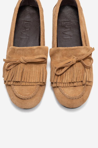 Axeli - Mocasín de borlas de cuero de gamuza coñac (Mujer)