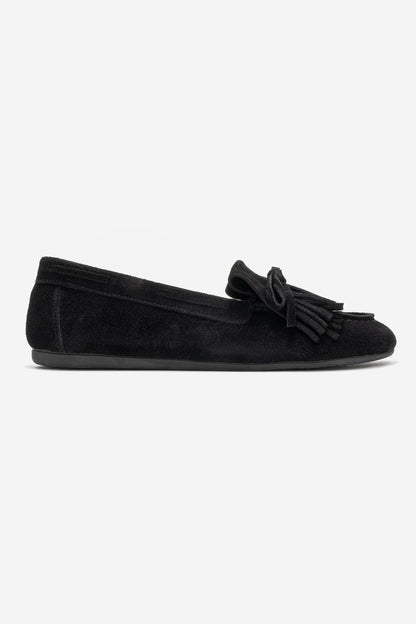 Axeli - Mocasín de cuero de gamuza negro con borlas (Mujer)