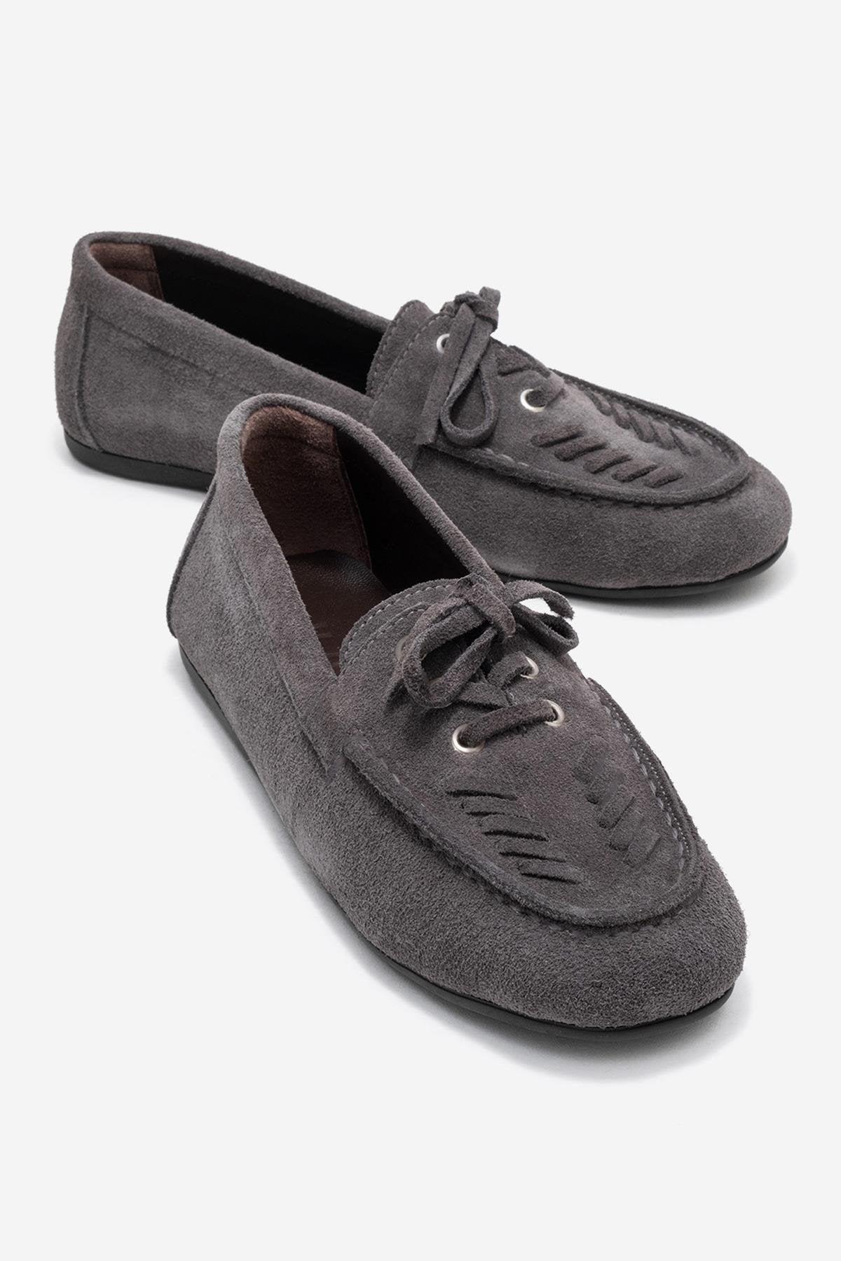 Lorven - Mocasines de Cordones de Ante Gris (Mujer)
