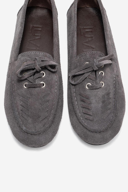 Lorven - Mocasines de Cordones de Ante Gris (Mujer)
