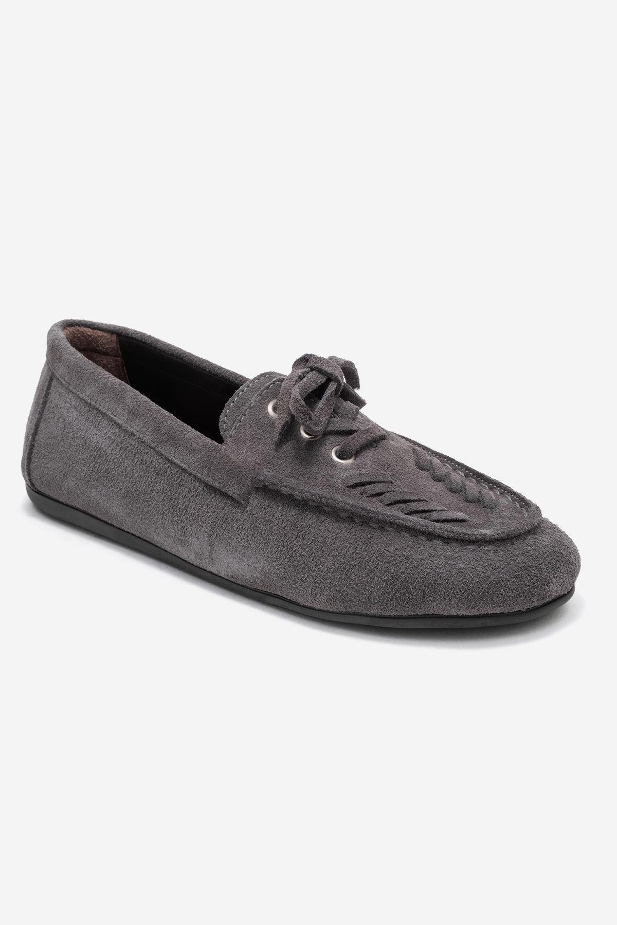 Lorven - Mocasines de Cordones de Ante Gris (Mujer)