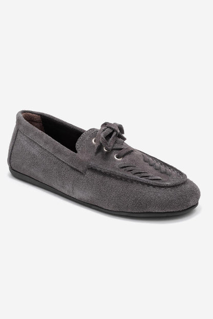 Lorven - Mocasines de Cordones de Ante Gris (Mujer)