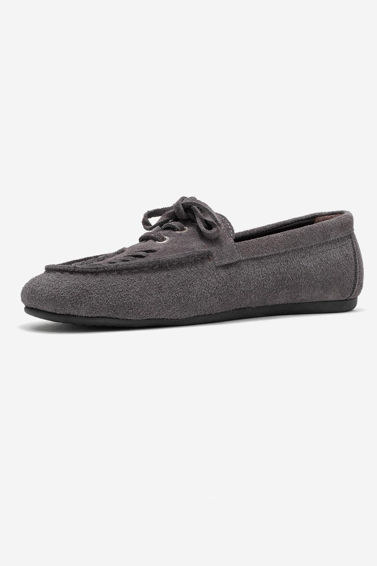 Lorven - Mocasines de Cordones de Ante Gris (Mujer)