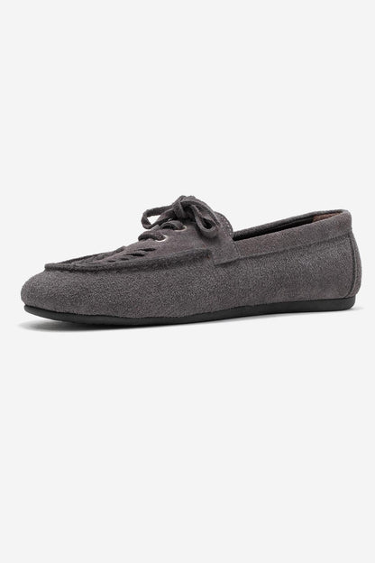 Lorven - Mocasines de Cordones de Ante Gris (Mujer)