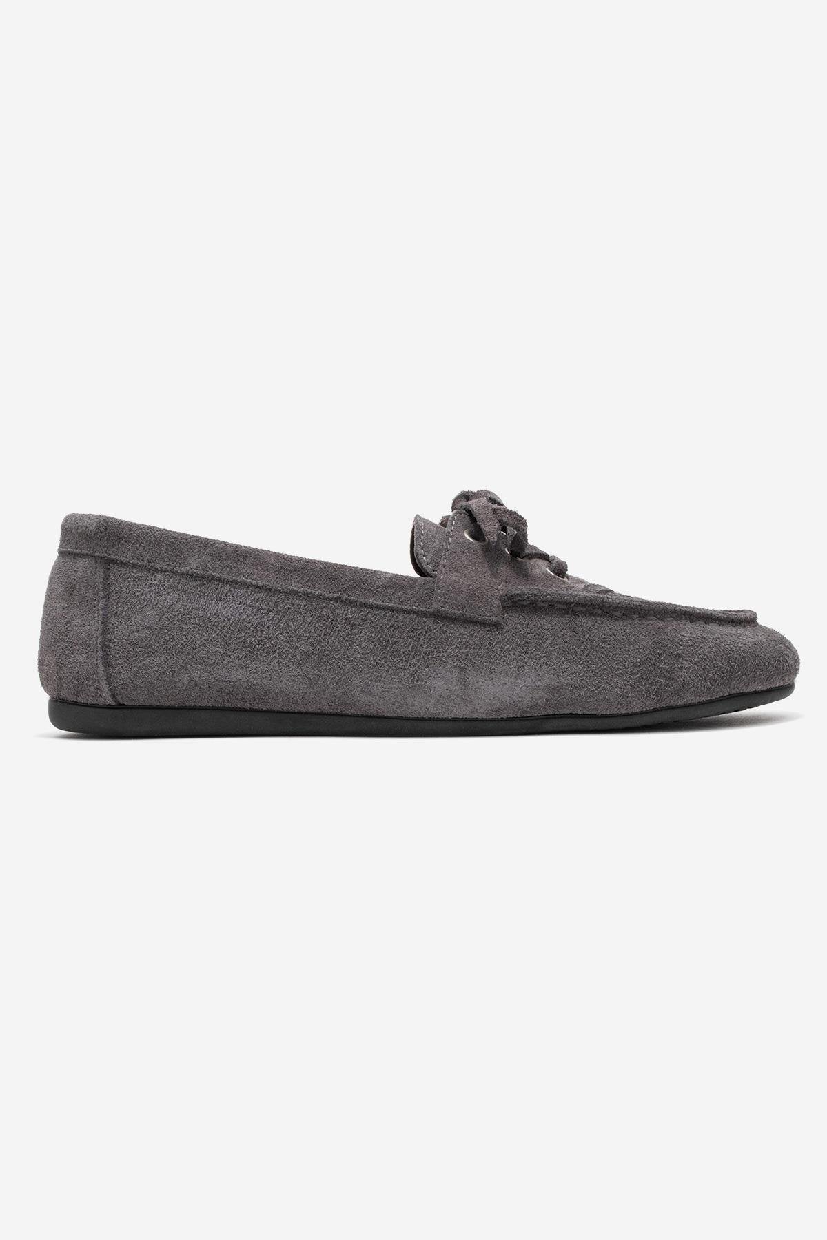 Lorven - Mocasines de Cordones de Ante Gris (Mujer)