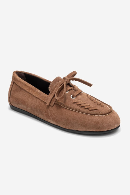 Lorven - Mocasín de cuero de ante color coñac con cordones (Mujer)