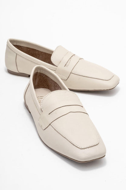 Morne - Zapato mocasín de cuero genuino beige crudo (mujer)