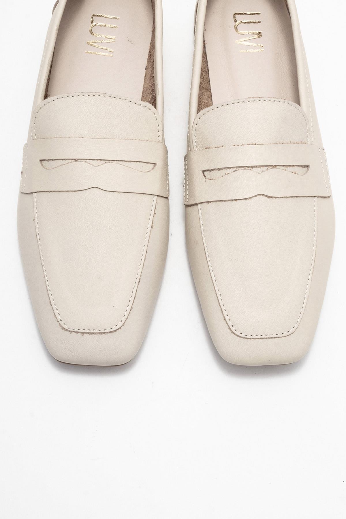 Morne - Zapato mocasín de cuero genuino beige crudo (mujer)