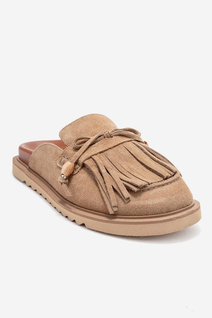 Carol - Mules de cuero con borla de ante coñac (Mujer)