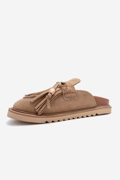 Carol - Mules de cuero con borla de ante coñac (Mujer)