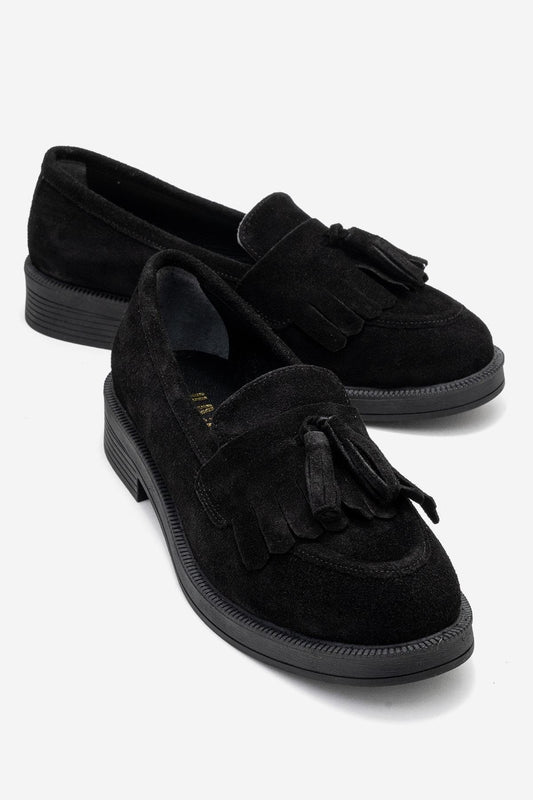 Milly - Black Leather Tassel Loafers