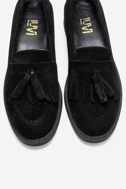 Milly - Mocasines de borla de cuero negro