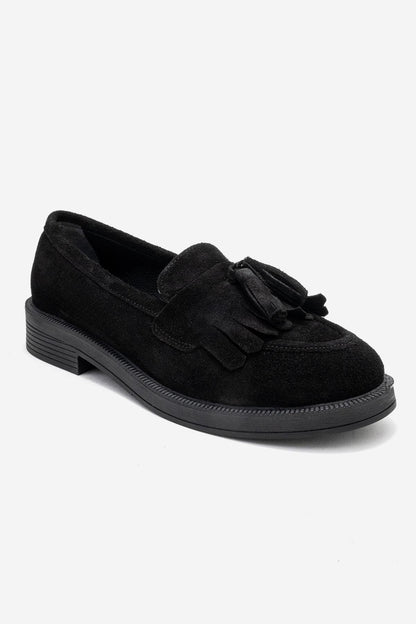 Milly - Mocasines de borla de cuero negro