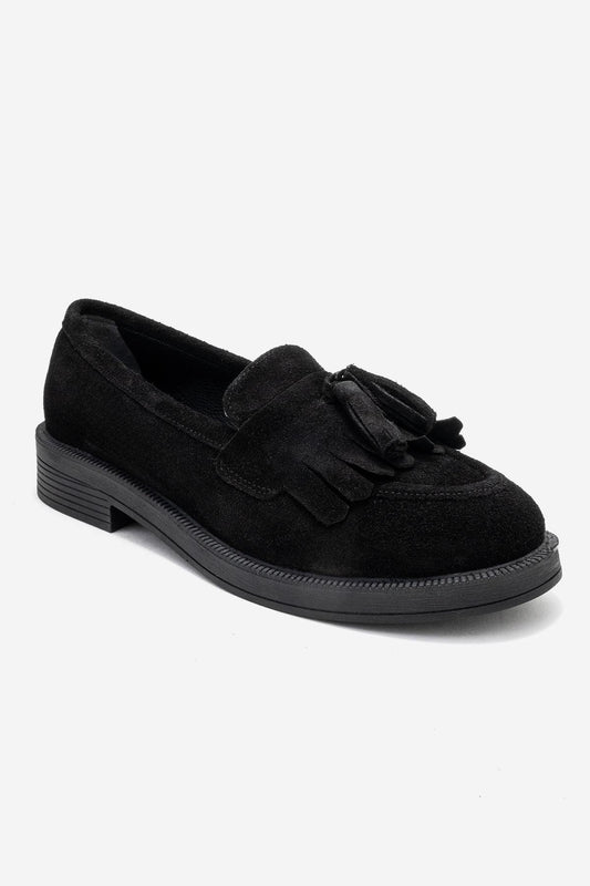 Milly - Mocasines de borla de cuero negro