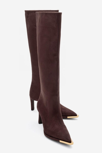 Lexa - Bota alta de ante marrón con punta (Mujer)