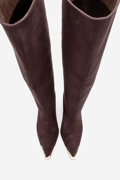 Lexa - Bota alta de ante marrón con punta (Mujer)