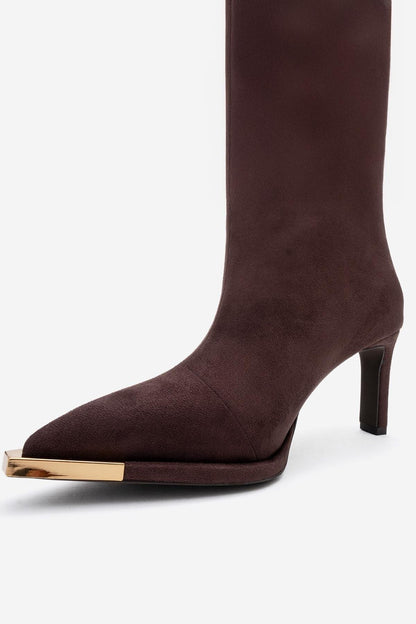 Lexa - Bota alta de ante marrón con punta (Mujer)