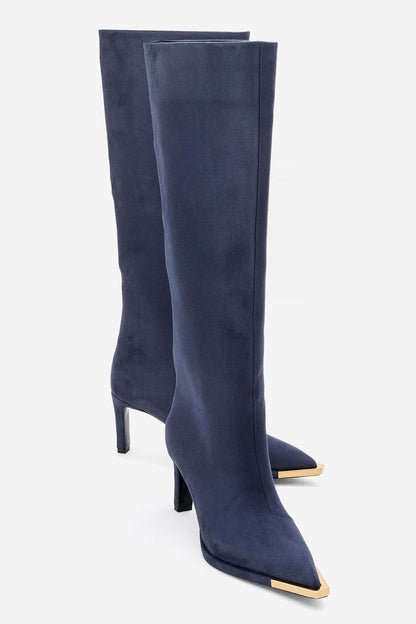 Lexa - Bota alta de ante azul marino con punta (mujer)