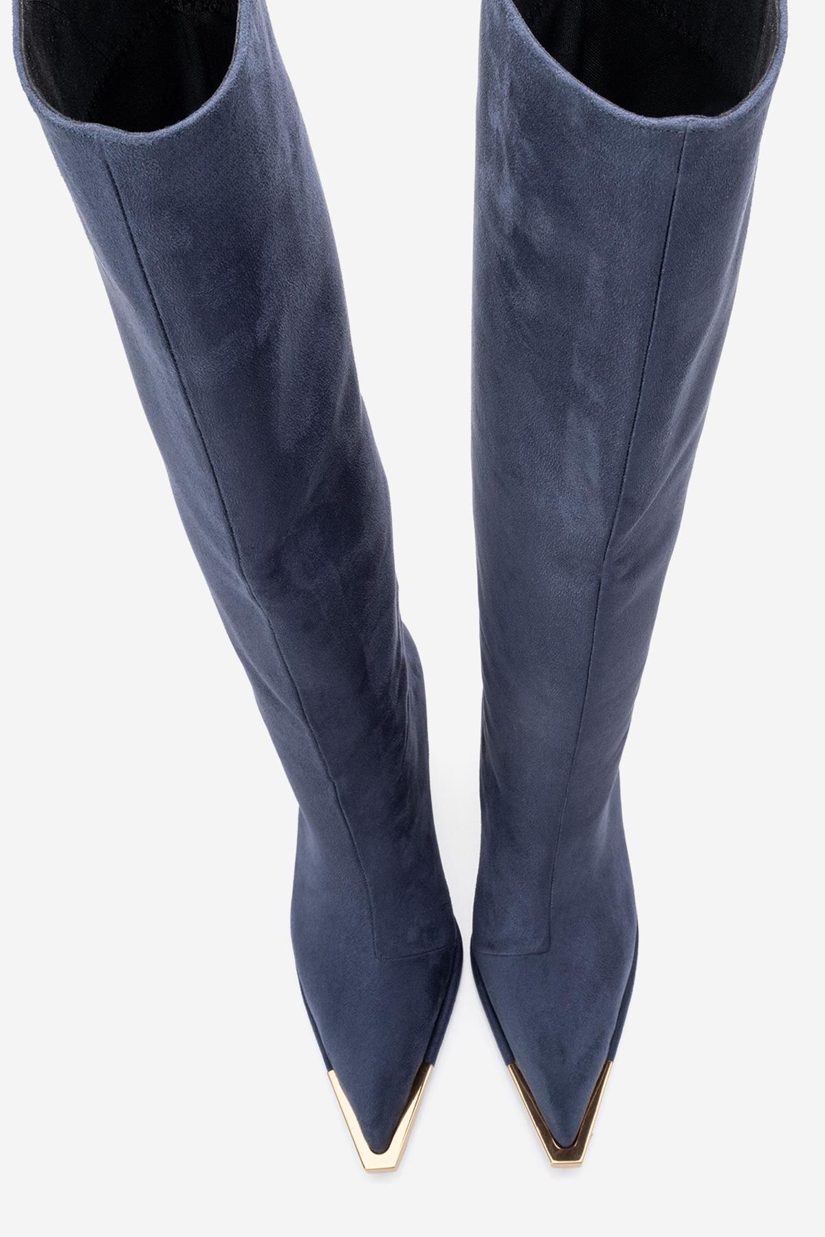Lexa - Bota alta de ante azul marino con punta (mujer)