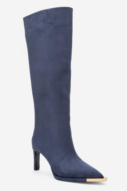 Lexa - Bota alta de ante azul marino con punta (mujer)