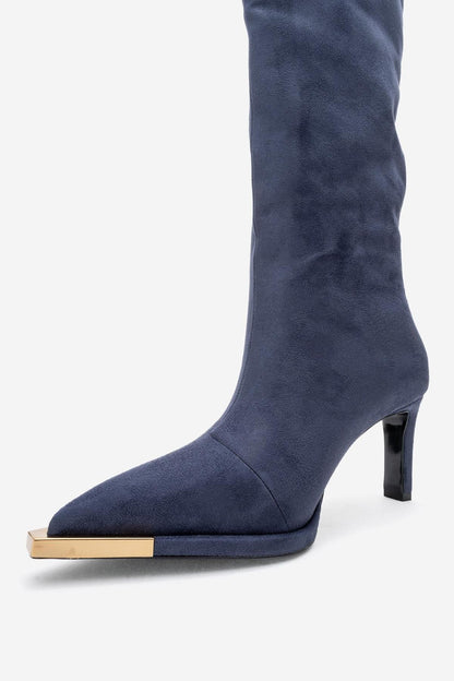 Lexa - Bota alta de ante azul marino con punta (mujer)