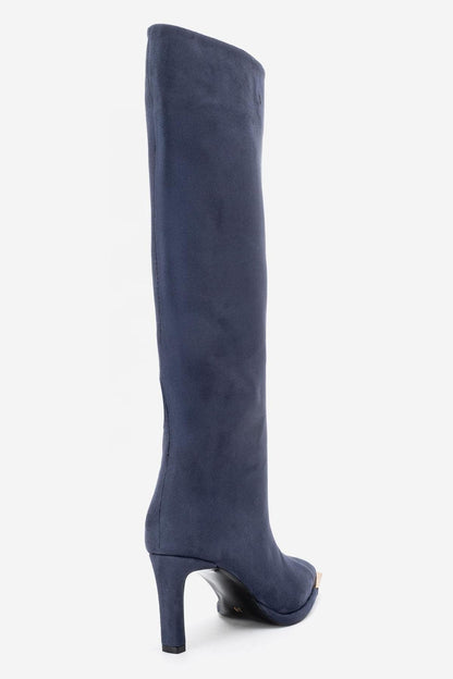 Lexa - Bota alta de ante azul marino con punta (mujer)