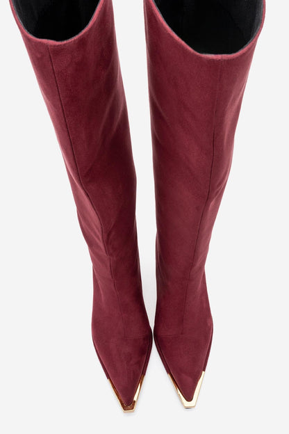 Lexa - Bota alta de ante color burdeos con puntera en punta (Mujer)