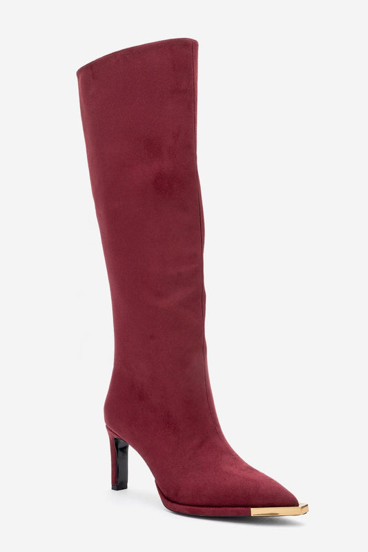 Lexa - Bota alta de ante color burdeos con puntera en punta (Mujer)