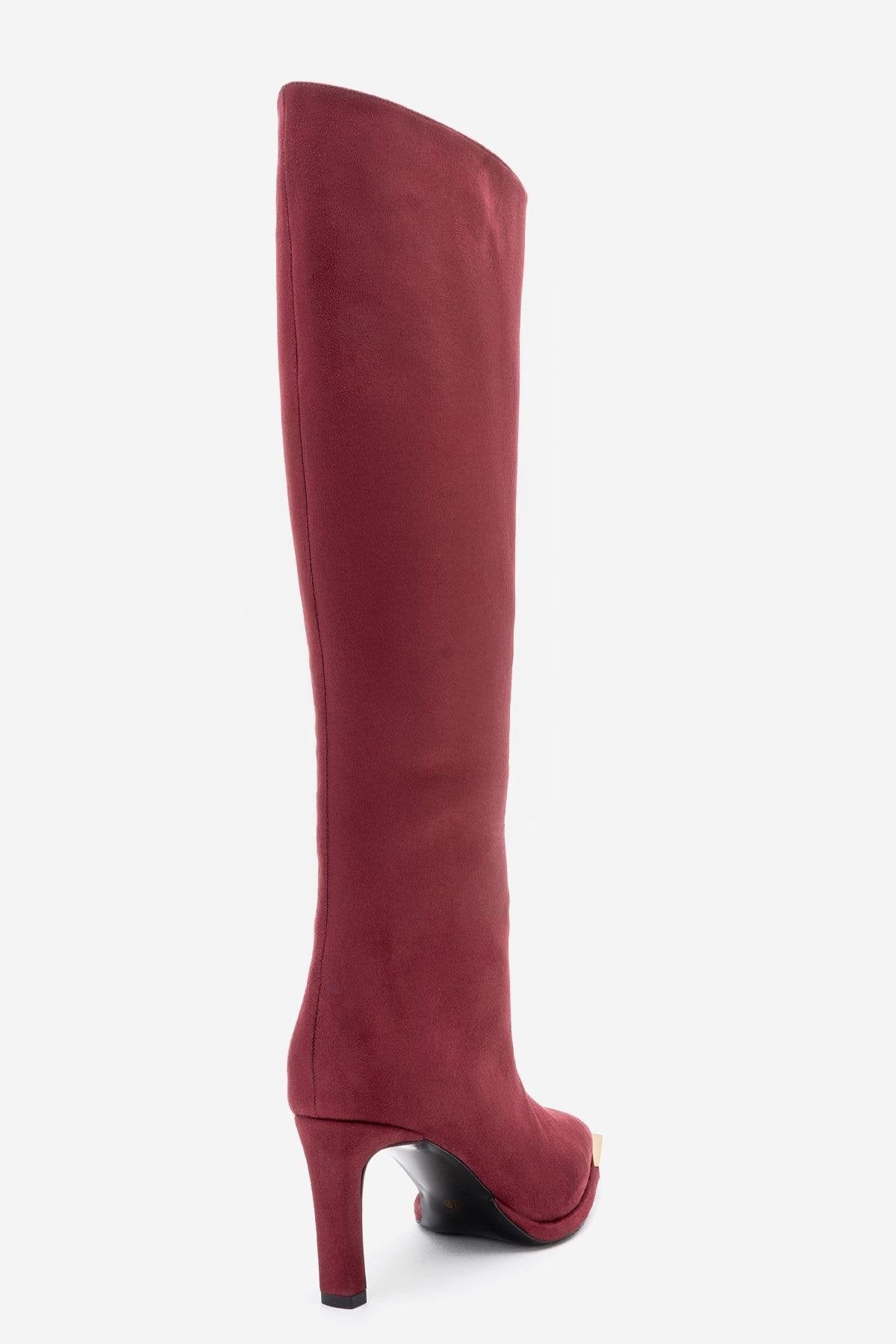 Lexa - Bota alta de ante color burdeos con puntera en punta (Mujer)