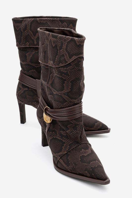 Myra - Bota Gofrada Piel de Serpiente Marrón (Mujer)