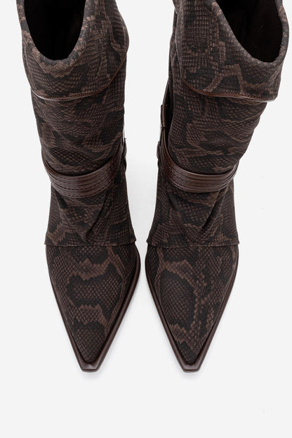 Myra - Bota Gofrada Piel de Serpiente Marrón (Mujer)