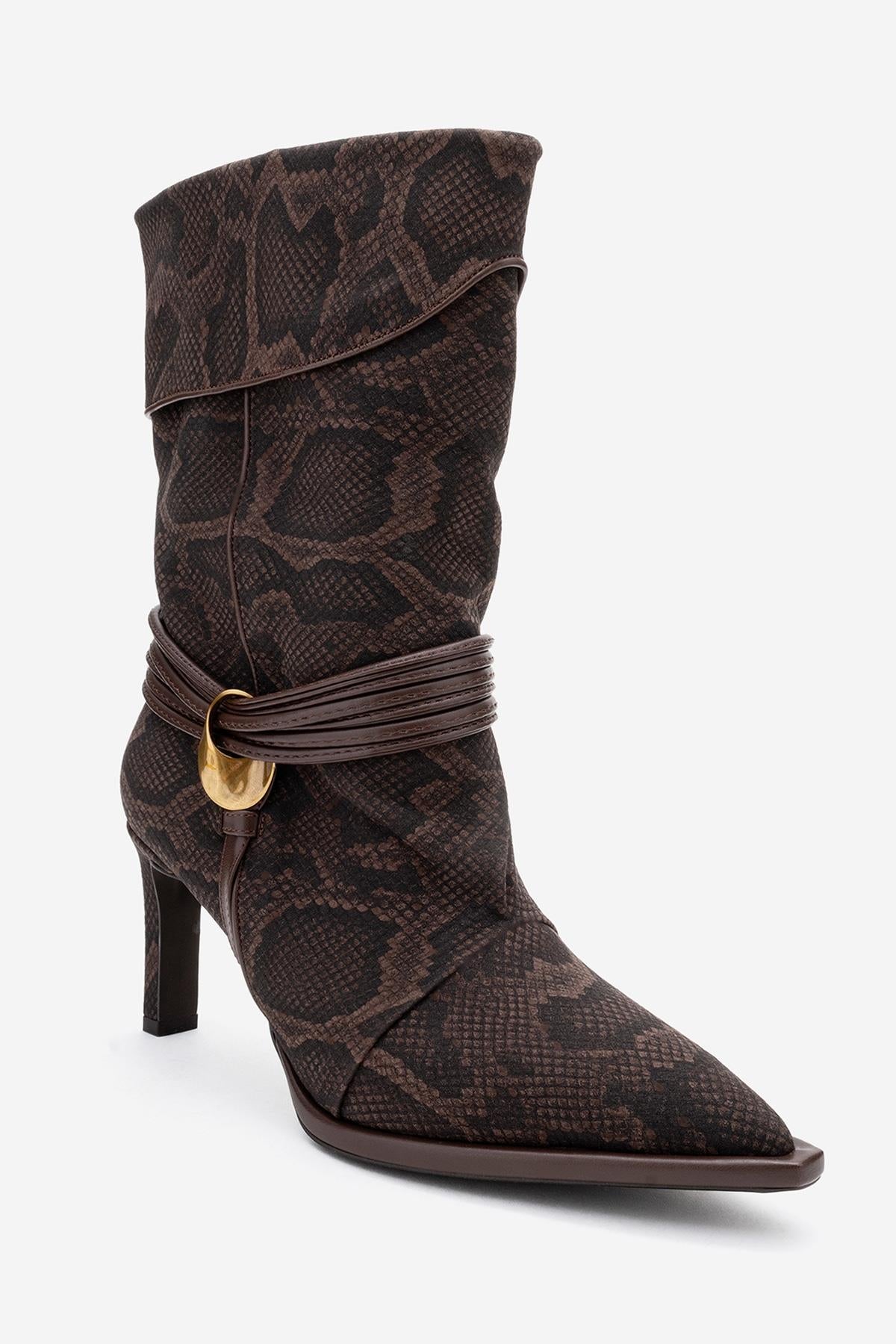 Myra - Bota Gofrada Piel de Serpiente Marrón (Mujer)