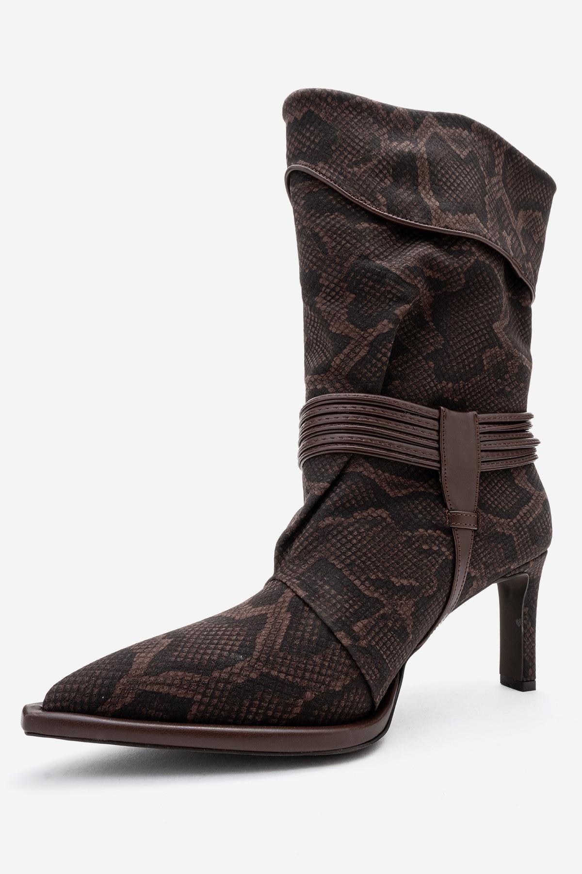 Myra - Bota Gofrada Piel de Serpiente Marrón (Mujer)