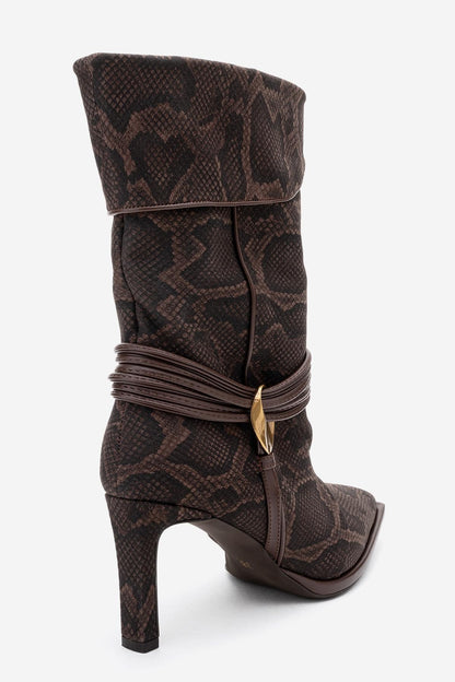 Myra - Bota Gofrada Piel de Serpiente Marrón (Mujer)