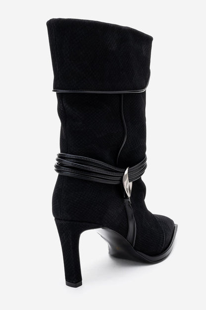 Myra - Bota Gofrada Piel de Serpiente Negra (Mujer)