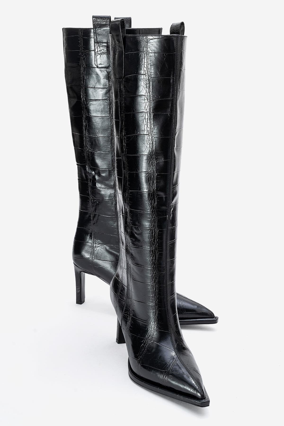 Lunelle - Bota alta hasta la rodilla con tacón de aguja negra (Mujer)