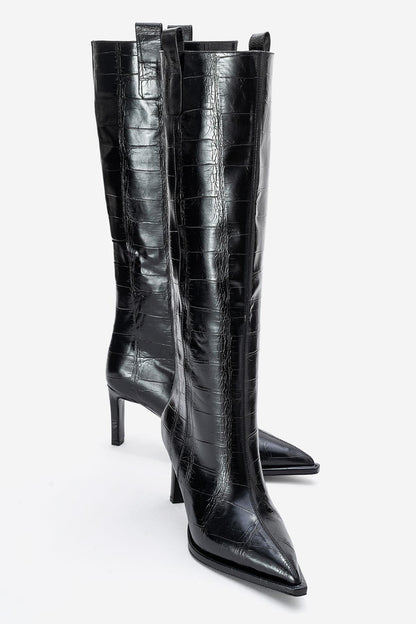 Lunelle - Bota alta hasta la rodilla con tacón de aguja negra (Mujer)