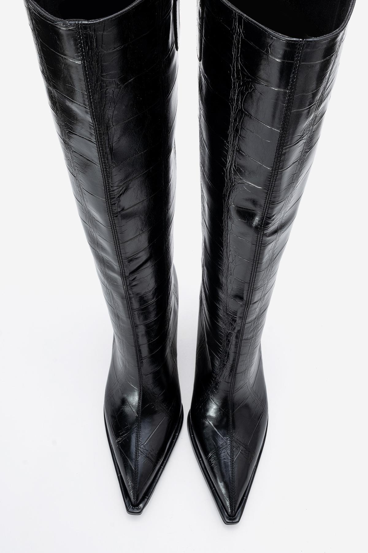 Lunelle - Bota alta hasta la rodilla con tacón de aguja negra (Mujer)