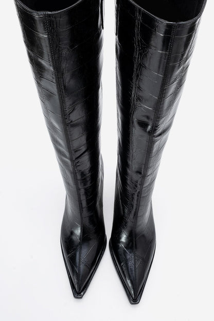 Lunelle - Bota alta hasta la rodilla con tacón de aguja negra (Mujer)