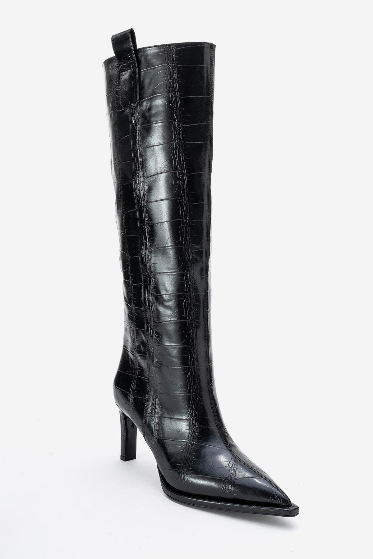 Lunelle - Bota alta hasta la rodilla con tacón de aguja negra (Mujer)