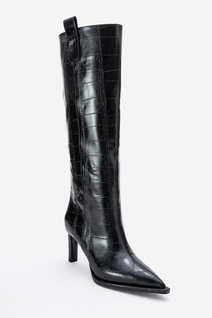 Lunelle - Bota alta hasta la rodilla con tacón de aguja negra (Mujer)