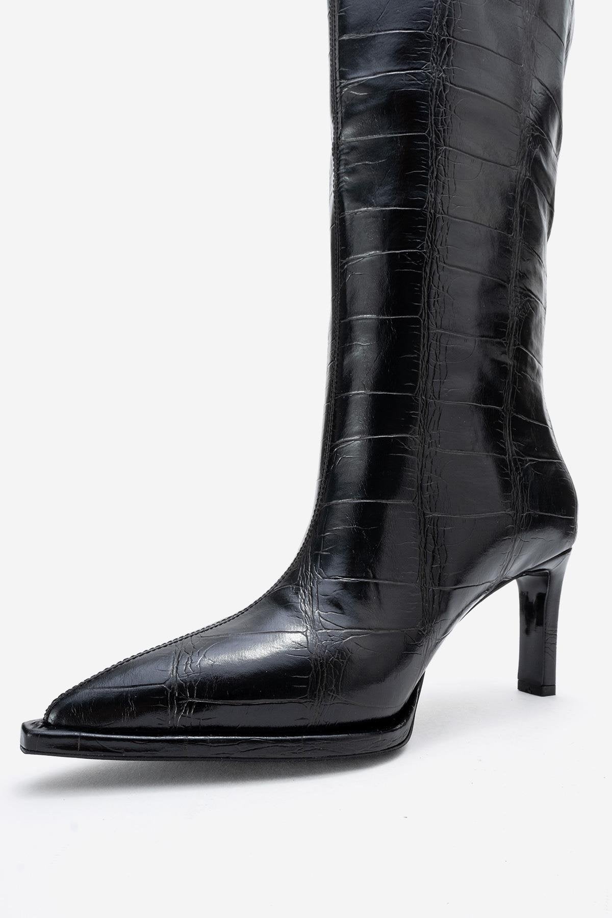 Lunelle - Bota alta hasta la rodilla con tacón de aguja negra (Mujer)