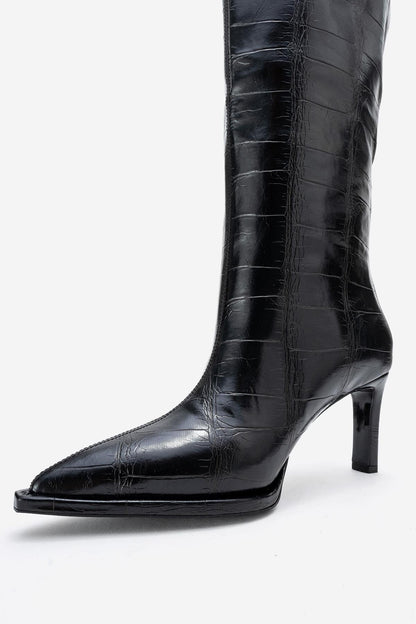 Lunelle - Bota alta hasta la rodilla con tacón de aguja negra (Mujer)