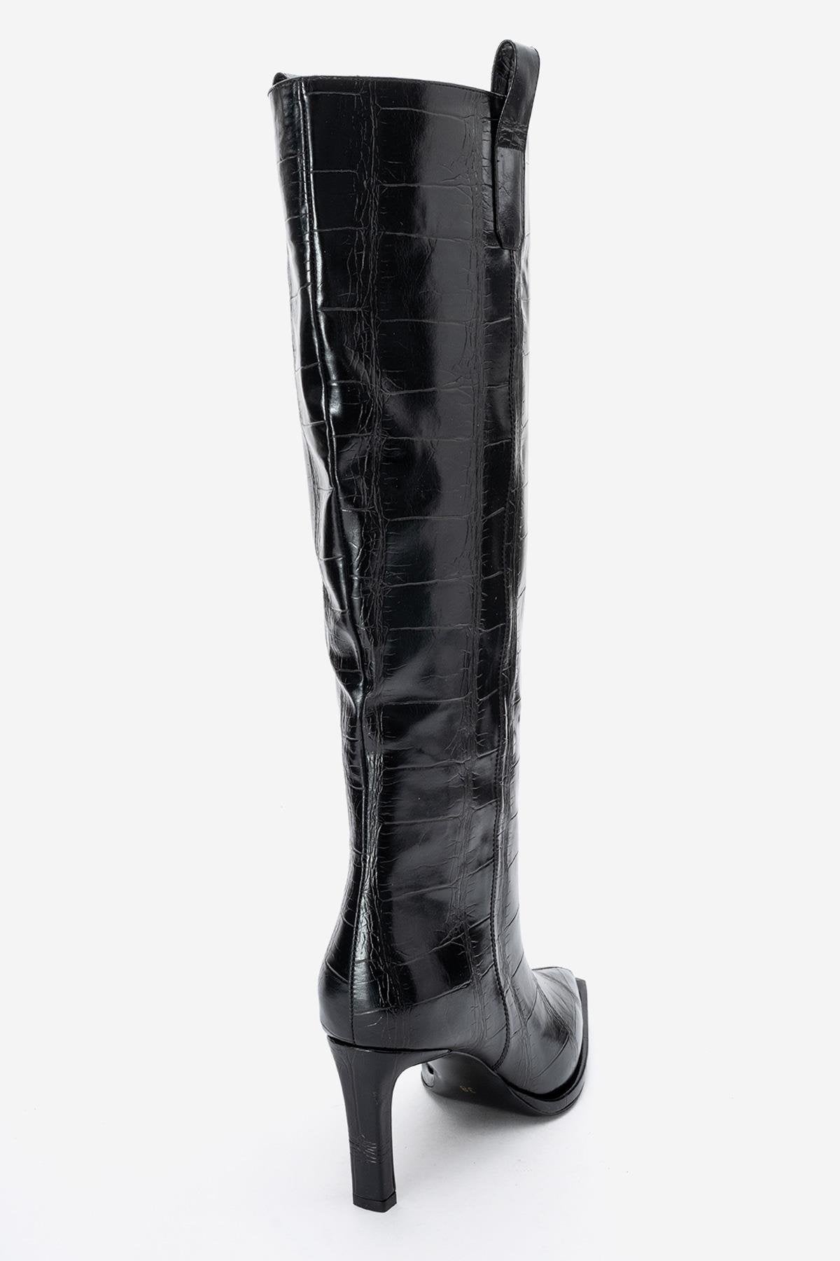 Lunelle - Bota alta hasta la rodilla con tacón de aguja negra (Mujer)
