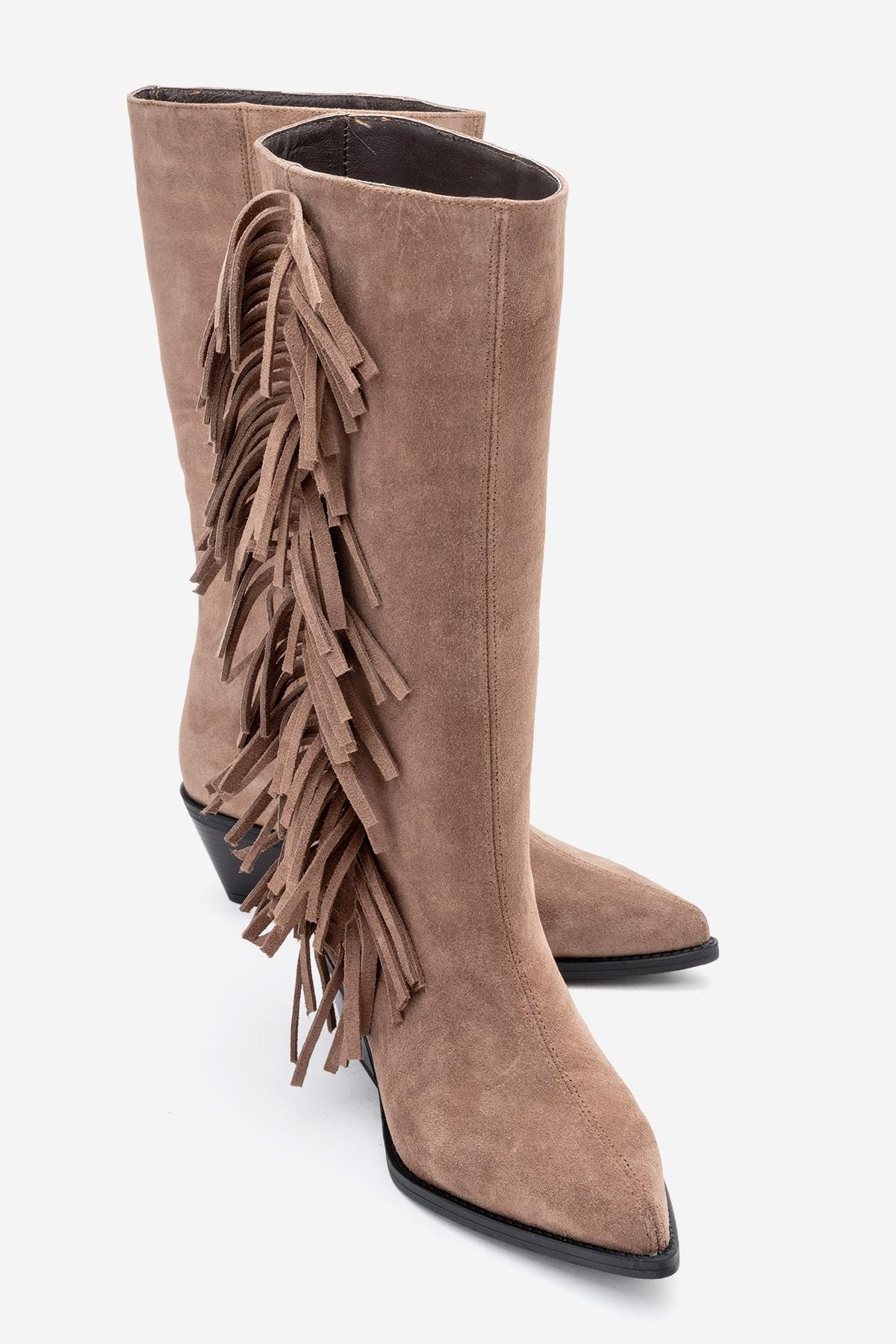 Orlo - Bota vaquera de gamuza color café claro con flecos (mujer)